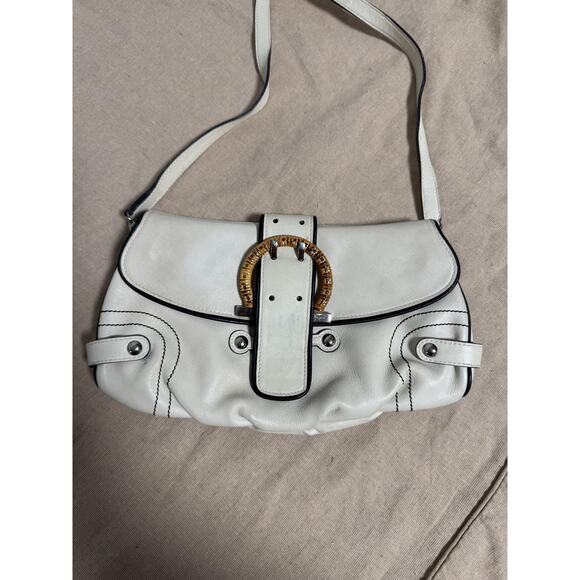 Salvatore Ferragamo Shoulder Bag White Bamboo Buckle Made in Italy EE-21 6304 - Picture 1 of 16